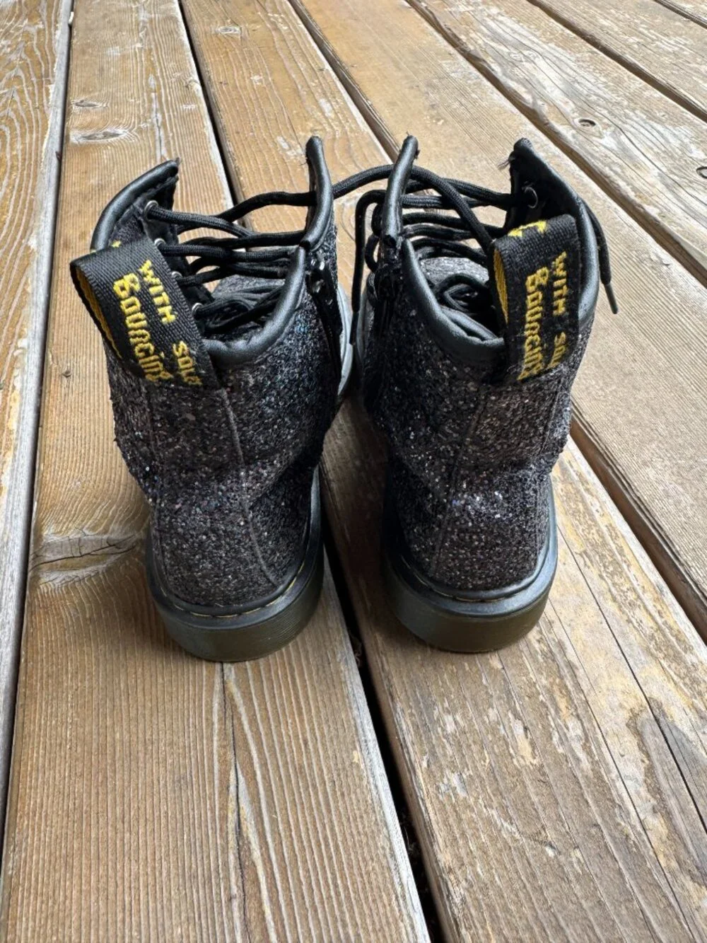 Dr Martens 1460 Glitter Black Chunky Glitter Side Zip Boots in Kids US 3/EU 34